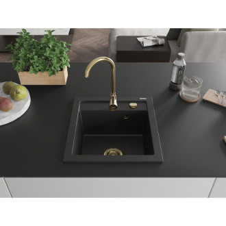 Mexen Vito 1-miskový granitový dřez 520 x 490 mm, černý, zlatý sifon - 6503521000-77-G