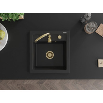 Mexen Vito 1-miskový granitový dřez 520 x 490 mm, černý, zlatý sifon - 6503521000-77-G