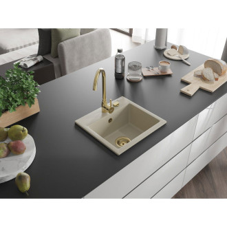 Mexen Milo 1miskový granitový dřez 435 x 410 mm, béžový, zlatý sifon - 6505441000-69-G
