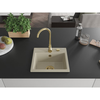 Mexen Milo 1miskový granitový dřez 435 x 410 mm, béžový, zlatý sifon - 6505441000-69-G