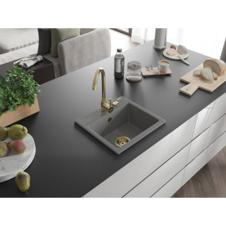 Mexen Milo 1miskový granitový dřez 435 x 410 mm, šedý, zlatý sifon - 6505441000-71-G