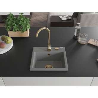 Mexen Milo 1miskový granitový dřez 435 x 410 mm, šedý, zlatý sifon - 6505441000-71-G
