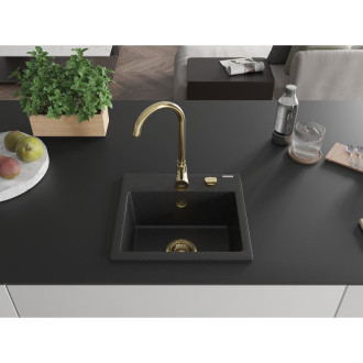 Mexen Milo jednodřez granit 435x410, černá/stříbrná metalíza, zlatý sifon 6505441000-73-G