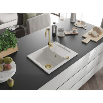 Mexen Enzo 1miskový granit dřez s odkapem 576x465, bílý, zlatý sifon 6506571005-20-G