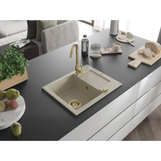 Mexen Enzo 1miskový granit dřez s odkapem 576x465, béžový, zlatý sifon 6506571005-69-G