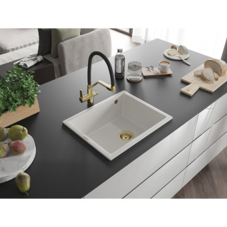 Mexen Pedro 1miskový granitový dřez 560 x 460 mm, bílý, zlatý sifon - 6508561000-20-G
