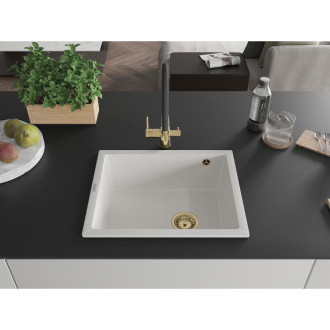 Mexen Pedro 1miskový granitový dřez 560 x 460 mm, bílý, zlatý sifon - 6508561000-20-G