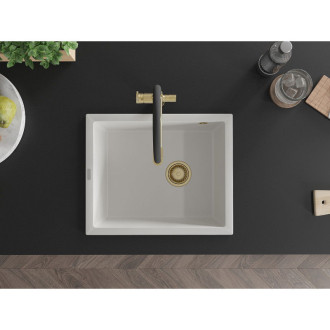 Mexen Pedro 1miskový granitový dřez 560 x 460 mm, bílý, zlatý sifon - 6508561000-20-G