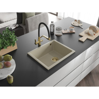 Mexen Pedro 1miskový granitový dřez 560 x 460 mm, béžový, zlatý sifon - 6508561000-69-G