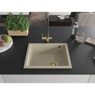 Mexen Pedro 1miskový granitový dřez 560 x 460 mm, béžový, zlatý sifon - 6508561000-69-G