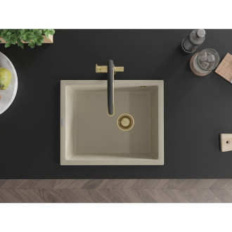 Mexen Pedro 1miskový granitový dřez 560 x 460 mm, béžový, zlatý sifon - 6508561000-69-G