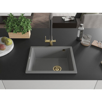 Mexen Pedro 1miskový granitový dřez 560 x 460 mm, šedý, zlatý sifon - 6508561000-71-G