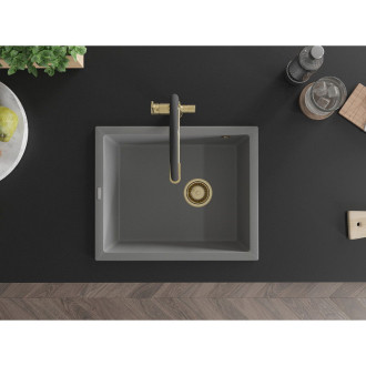 Mexen Pedro 1miskový granitový dřez 560 x 460 mm, šedý, zlatý sifon - 6508561000-71-G