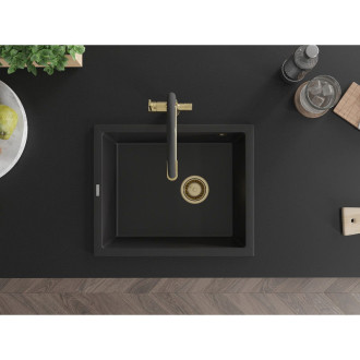 Mexen Pedro 1-miskový granitový dřez 560 x 460 mm, černý, zlatý sifon - 6508561000-77-G