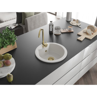Mexen Diego 1miskový granitový dřez 488 x 480 mm, bílý, zlatý sifon - 6512481000-20-G