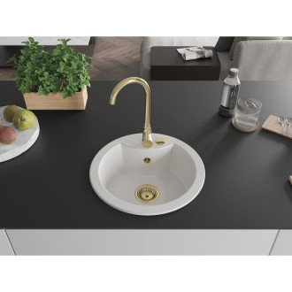 Mexen Diego 1miskový granitový dřez 488 x 480 mm, bílý, zlatý sifon - 6512481000-20-G