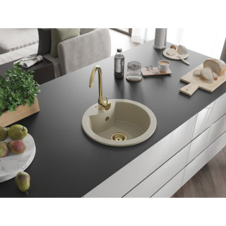 Mexen Diego 1miskový granitový dřez 488 x 480 mm, béžový, zlatý sifon - 6512481000-69-G