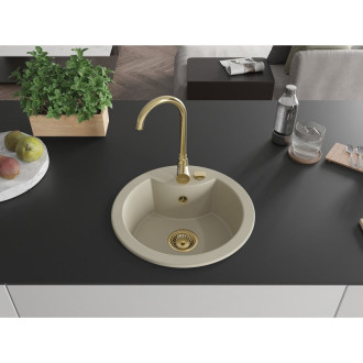 Mexen Diego 1miskový granitový dřez 488 x 480 mm, béžový, zlatý sifon - 6512481000-69-G