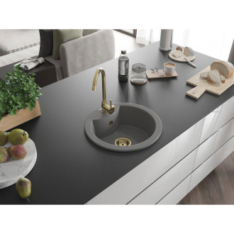Mexen Diego 1miskový granitový dřez 488 x 480 mm, šedý, zlatý sifon - 6512481000-71-G