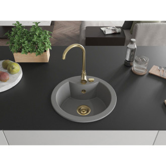 Mexen Diego 1miskový granitový dřez 488 x 480 mm, šedý, zlatý sifon - 6512481000-71-G