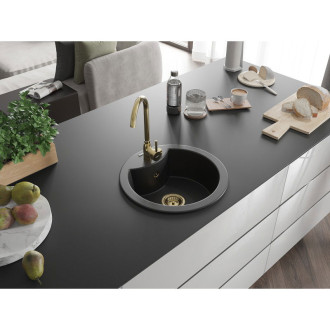 Mexen Diego 1miskový granitový dřez 488 x 480 mm, černý, zlatý sifon - 6512481000-77-G