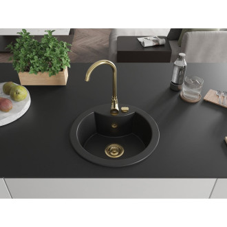 Mexen Diego 1miskový granitový dřez 488 x 480 mm, černý, zlatý sifon - 6512481000-77-G