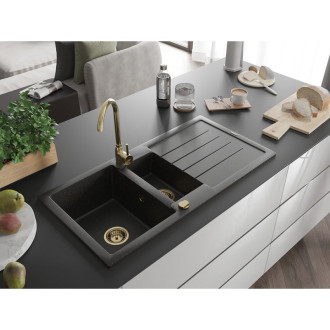 Mexen Andres 1,5 granit dřez s odkapem 1000x500 černá/zlatá 6515101510-75-G