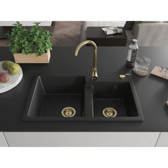 Mexen Tomas Dvojdřez, granit 800x500, černá/stříbrná metalíza, zlatý sifon 6516802000-73-G