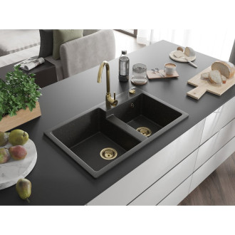 Mexen Tomas Dvojdřez, granit 800x500, černá/zlatá metalíza, zlatý sifon 6516802000-75-G