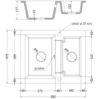 Mexen Carlos 1,5miskový granitový dřez 582 x 475 mm, béžový, zlatý sifon - 6518581500-69-G