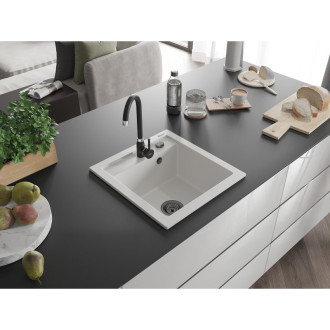 Mexen Vito 1miskový granitový dřez 520 x 490 mm, bílý, černý sifon - 6503521000-20-B