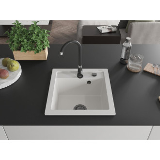Mexen Vito 1miskový granitový dřez 520 x 490 mm, bílý, černý sifon - 6503521000-20-B