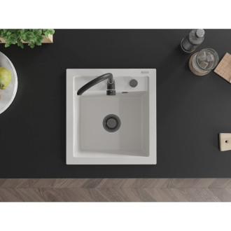 Mexen Vito 1miskový granitový dřez 520 x 490 mm, bílý, černý sifon - 6503521000-20-B