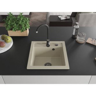Mexen Vito 1miskový granitový dřez 520 x 490 mm, béžový, černý sifon - 6503521000-69-B