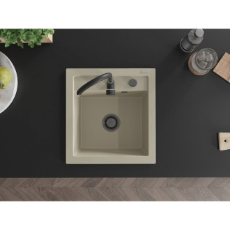 Mexen Vito 1miskový granitový dřez 520 x 490 mm, béžový, černý sifon - 6503521000-69-B