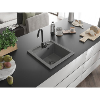 Mexen Vito 1miskový granitový dřez 520 x 490 mm, šedý, černý sifon - 6503521000-71-B