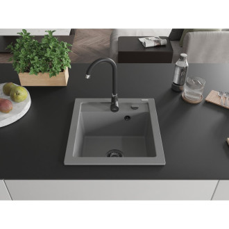 Mexen Vito 1miskový granitový dřez 520 x 490 mm, šedý, černý sifon - 6503521000-71-B