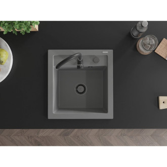 Mexen Vito 1miskový granitový dřez 520 x 490 mm, šedý, černý sifon - 6503521000-71-B