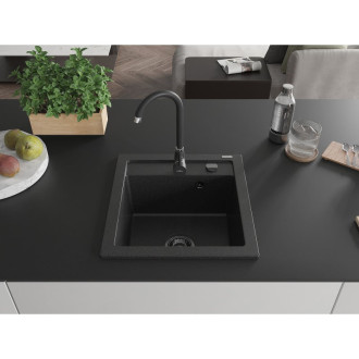 Mexen Vito jednodřez granit 520x490, černá/stříbrná metalíza, černý sifon 6503521000-73-B