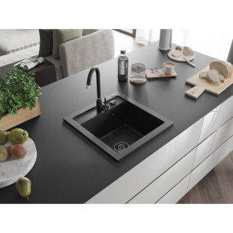 Mexen Vito 1miskový granitový dřez 520 x 490 mm, černý, černý sifon - 6503521000-77-B