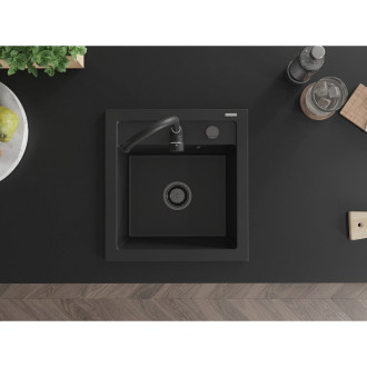 Mexen Vito 1miskový granitový dřez 520 x 490 mm, černý, černý sifon - 6503521000-77-B