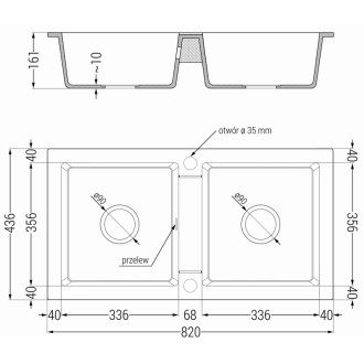 Mexen Mario 2miskový granitový dřez 820 x 436 mm, bílý, černý sifon - 6504822000-20-B
