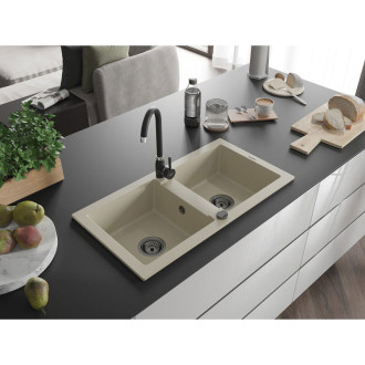 Mexen Mario 2miskový granitový dřez 820 x 436 mm, béžový, černý sifon - 6504822000-69-B