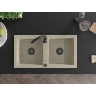 Mexen Mario 2miskový granitový dřez 820 x 436 mm, béžový, černý sifon - 6504822000-69-B