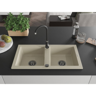 Mexen Mario 2miskový granitový dřez 820 x 436 mm, béžový, černý sifon - 6504822000-69-B