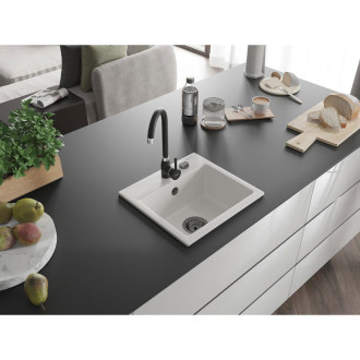 Mexen Milo 1miskový granitový dřez 435 x 410 mm, bílý, černý sifon - 6505441000-20-B