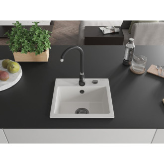 Mexen Milo 1miskový granitový dřez 435 x 410 mm, bílý, černý sifon - 6505441000-20-B
