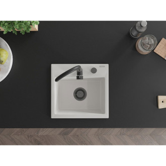Mexen Milo 1miskový granitový dřez 435 x 410 mm, bílý, černý sifon - 6505441000-20-B