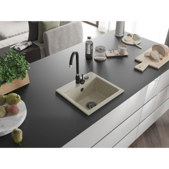 Mexen Milo 1miskový granitový dřez 435 x 410 mm, béžový, černý sifon - 6505441000-69-B