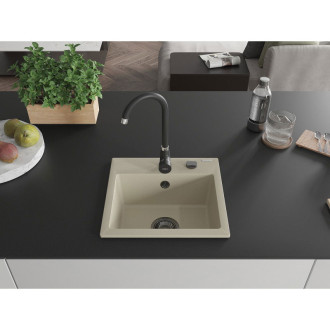 Mexen Milo 1miskový granitový dřez 435 x 410 mm, béžový, černý sifon - 6505441000-69-B